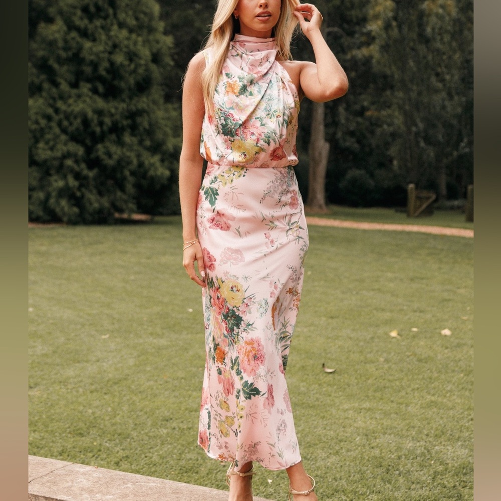 Petal & Pup Pink Halter Midi Dress